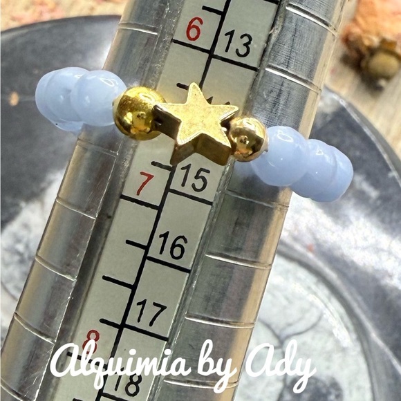 Gold and aquamarine beaded gem ring - Picture 1 of 2